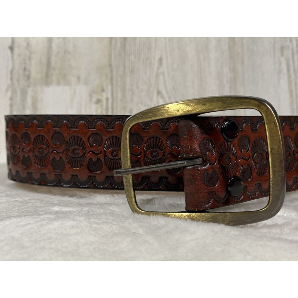 Vtg Hand Tooled Leather Belt Handcrafted Western Full Grain Steerhide Boho Sz 32